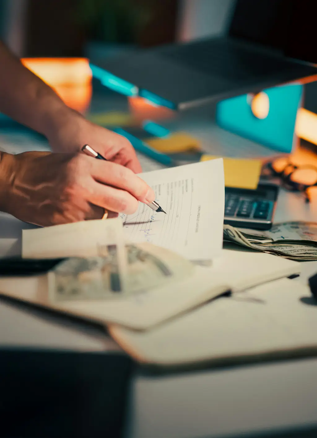 Mano firmando un documento sobre el escritorio